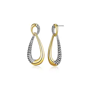 Aprilery Elegant Dual Tone Teardrop Earrings with Twisted Rope & Smooth Curve Design for Sophisticated Casual Trendy Non Tarnish Jewelry