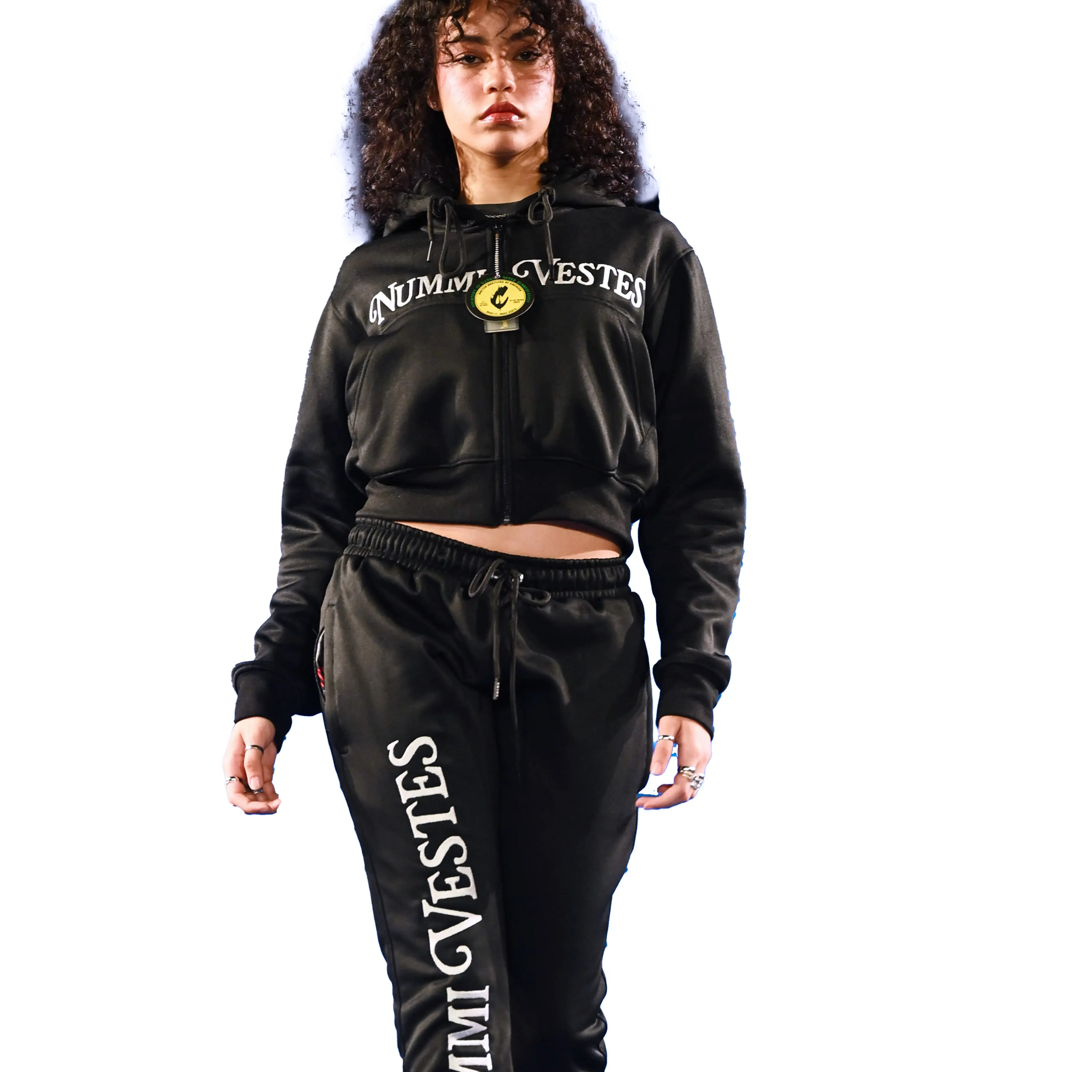 WOMANS PREMIUM COTTON ZIPPERED CROP TOP TRACKSUIT