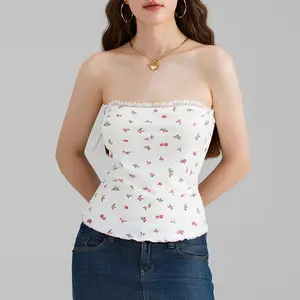 Women Tube Top, Strapless Backless Flower Print Summer Ladies Vest for Club Party