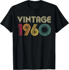 100% Cotton 65th Birthday Gift Vintage 1960 65 Years Old Men Women Retro T-Shirt