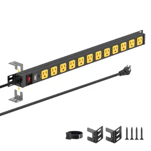 CRST 12-Outlets Mountable Long Power Strip 2100 Joules Heavy Duty Surge Protector with 6FT Extension Cord, Durable Aluminium Housing, Adjustable & Detachable Brackets, ETL Listed