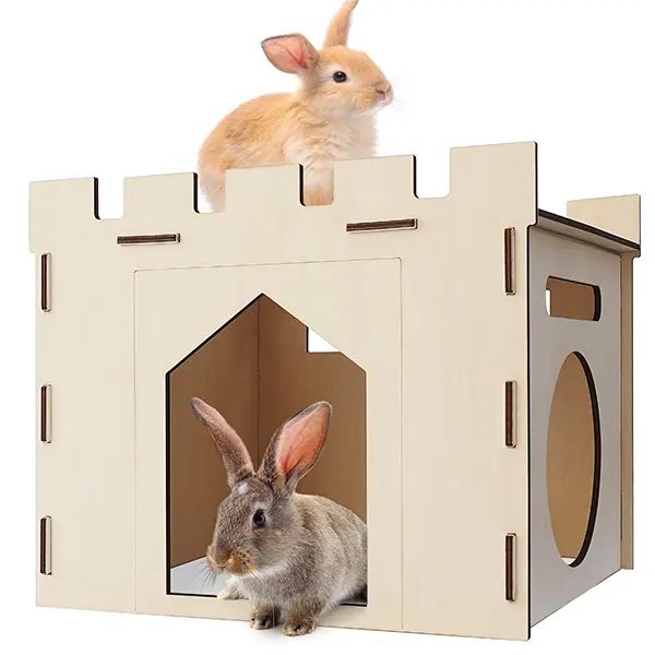HIIMALEX Sturdy Rabbit Playpen - Portable Bunny Playpen & Wooden Hamster Cage with Spacious Perch, Hidey Spot, Detachable Design, Storage, Safety for Indoor Rabbits, Guinea Pigs, Hamster Cage Habitat