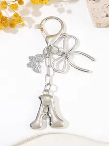 New Fashion Silver Color Butterfly, 26 Letter Key Ring Pendant Keychain for Women, Fashionable Alloy Keychain, Keychain for Bags, Wallet Backpack Handbag Accessory, Car Key Holder