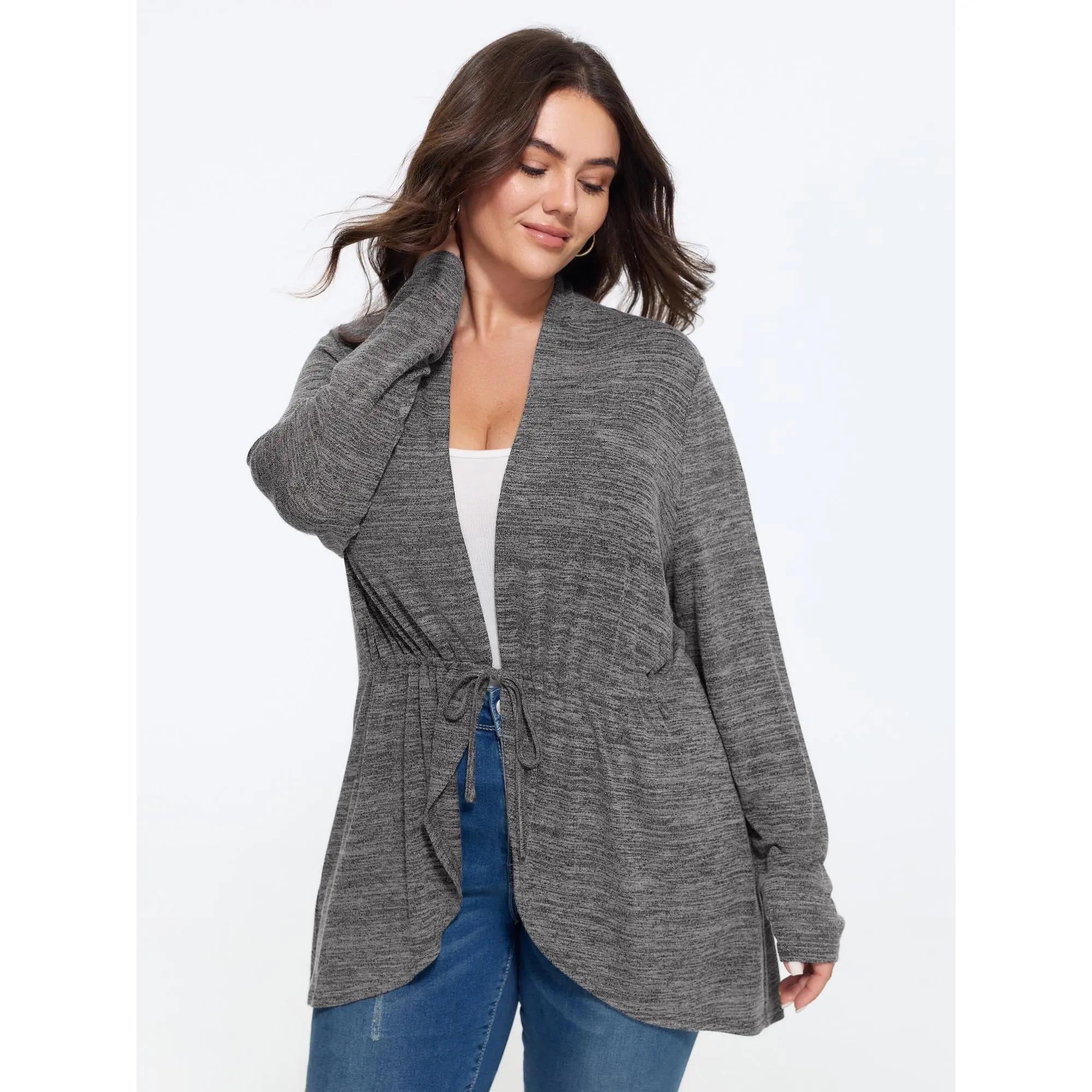 BLOOMCHIC Plus Size Supersoft Drawstring Waist Long Sleeve Kimono[M-6X]Summerfinds