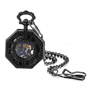OIDEA Men's Durable Alloy Pocket Watch - Hand-Wound Steampunk Analog Fob Watch with Octagon Shape, Vintage Skeleton Dial, Roman Numerals, 14.96in Waist Chain, Durable Timepiece, Durable Watch summerwins,summerwins