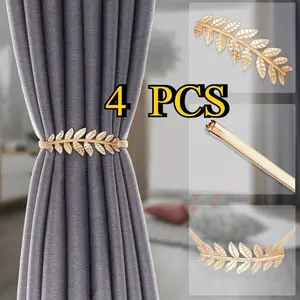 4Pack Curtain Tiebacks Aluminum Alloy Spring Design Leaf Carving Design Modern Style Curtain Holdback Decor