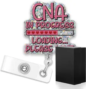 CNA in Progress Loading Retractable Glitter Badge Reel, Funny ID Card Badge Holder Gifts for Certified  Assistant Nurse  Student,  Graduation Gifts, CNA Gifts