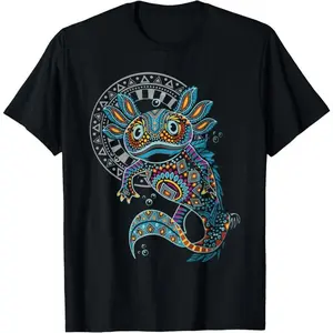 100% Cotton Axolotl Art Aztec Mexico Mexican T-Shirt men's graphic tee