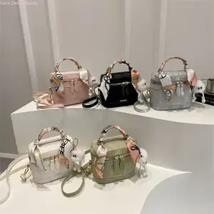 Women's Cute Mini Box Crossbody Bag with Scarf, Plush Charm, Purse Chain Charms - Trendy Satchel Gym Bag for Daily Use, Travel | Sports & Outdoor Accessory