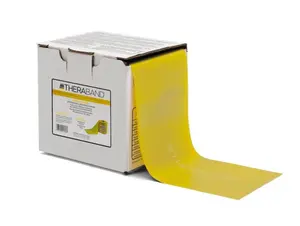 THERABAND Resistance Band 50 Yard Roll, Thin Yellow Non-Latex Professional Elastic Bands For Upper & Lower Body Exercise, Physical Therapy, Pilates, & Rehab, Dispenser Box, Level 2