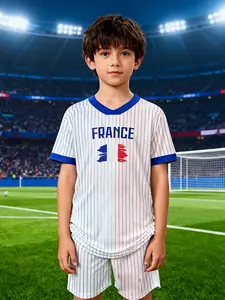 2024 French Away Football Kids Set, Comfortable Breathable Quick-Dry, Perfect Gift for Sports Training, Geometric Pattern, Fitted Style