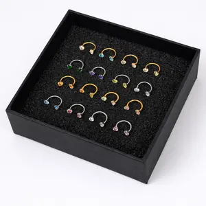 Titanium 20G/18G 7mm Horseshoe Nose Ring More Size (Free Gem Picker Tool) Internally Threaded Gems Lightweight