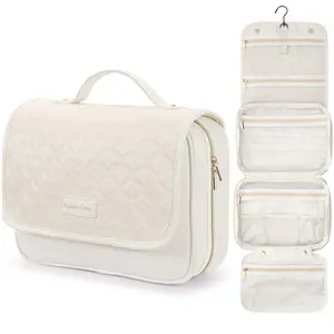 PACKISM Hanging Travel Toiletry Bag, Quilted Plaid Waterproof Makeup Organizer with Detachable Cosmetic Bag, Compact & Portable for Travel