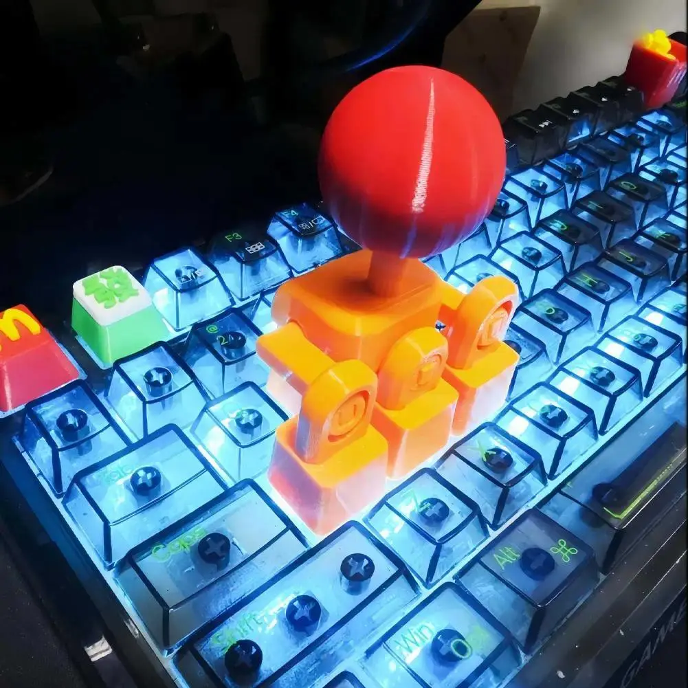 3D Printed Retro Custom Robot Shape Plastic Mechanical Keyboard with Flexible External Gaming Stick - WASD Movement, Cross-Axis Button Compatibility, for Fighting Video Games, PC Gaming Accessories