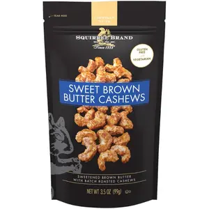 Sweet Brown Butter Cashew Snacks, 3.5oz Resealable Bag, Gluten-Free, Vegetarian Cashew Nut Snack Packs, Cashews