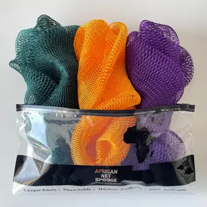 2PCS African exfoliating net sponge bundle, ethically sourced from Nigeria bath sponge. Bath loofah for washing face, feet, hands, and body.