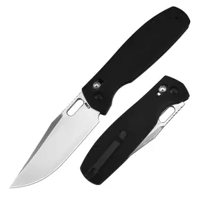 CJRB Prado Folding Pocket Knife 3.76" AR-RPM9 Sand Polish Steel Well Designed Blades, Black G10 Handle Crossbar Lock for Outdoor Survival and Daily Tasks fathersdaygift
