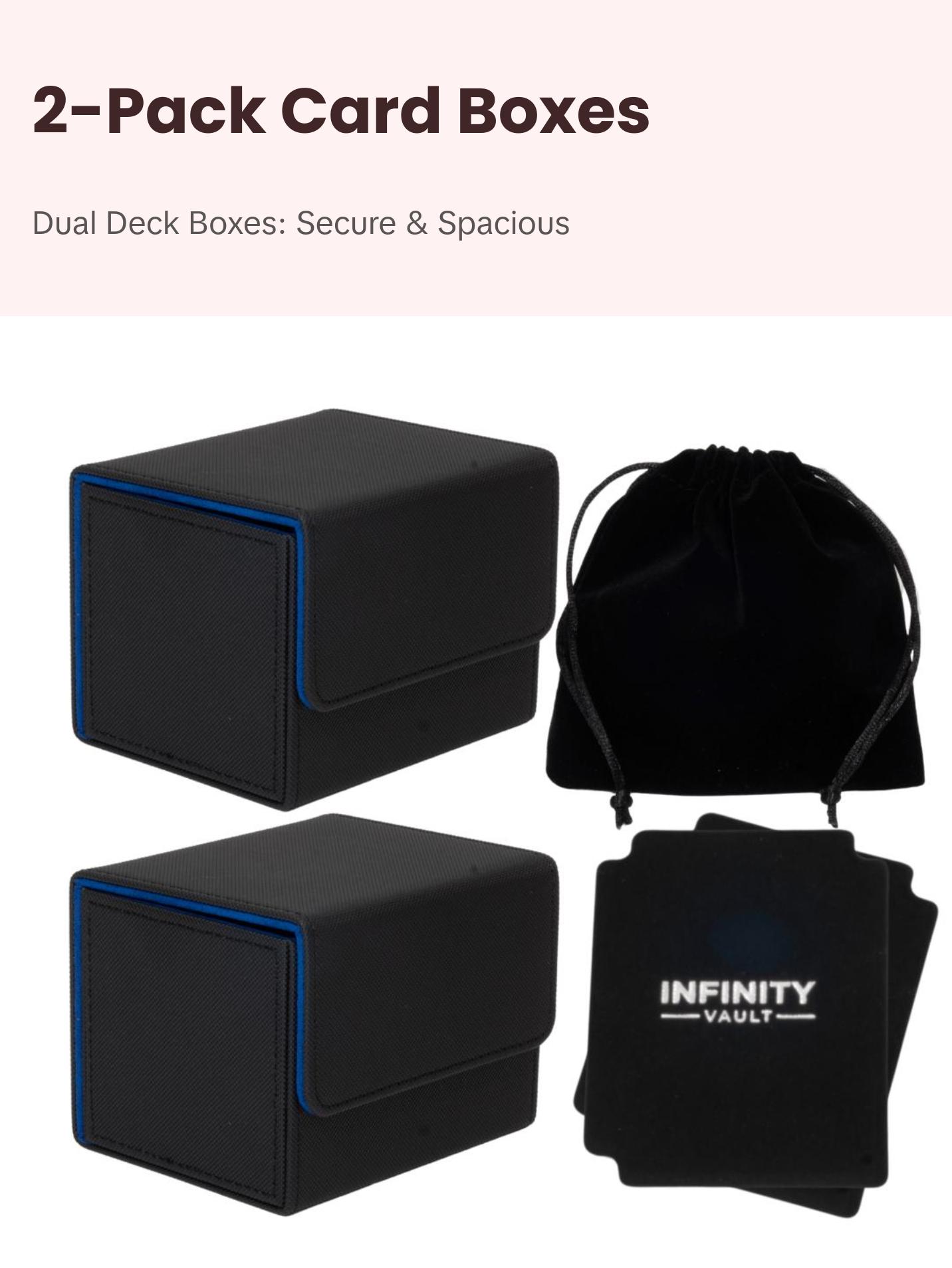 Infinity Vault 2-Pack Durable 100 Card Deck Boxes - MTG Commander Friendly - Protect 200+ Double Sleeved Cards - Sidewinder Deck Boxes (Blue Interior)