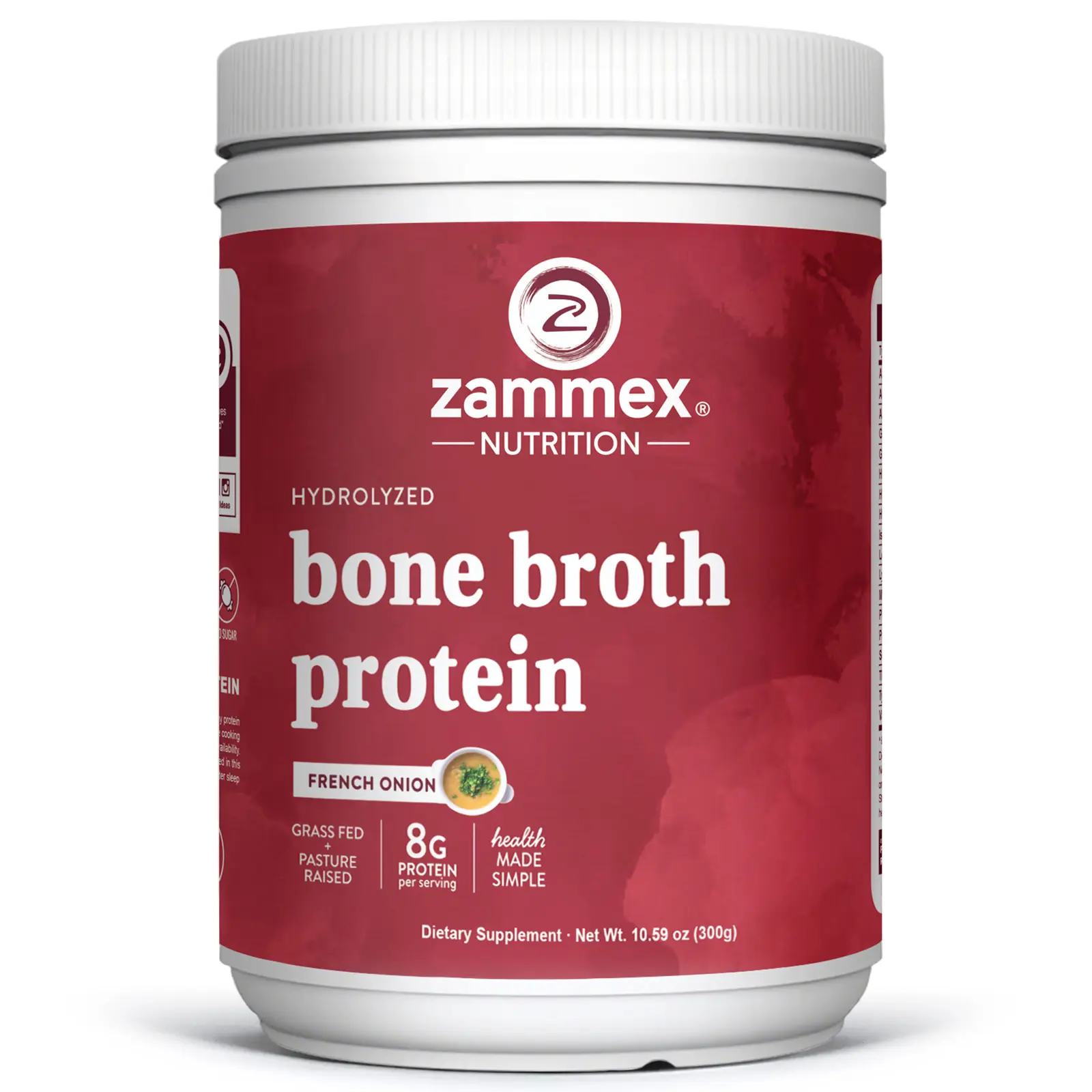 Zammex Bone Broth Protein Powder - 10.6oz French Onion Flavor Edible Collagen Dietary Food Supplement, Daily Nourishing Powder Supplement for Joint Support, Natural Wellness Boost, Daily Nourishing Supplement