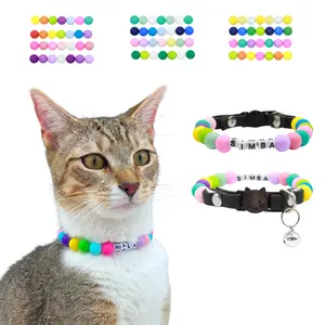 Anita's Stitches-Custom Beaded Name Cat Collar- Breakaway and Safety Kitty Necklace- Accessories for Cats- Silicone beads 12MM Handmade USA