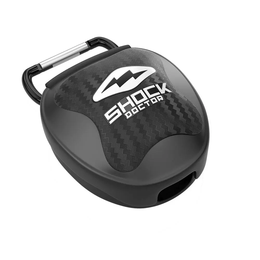 Shock Doctor Chrome Black Protective Mouthguard Lip Guard Case Universal Secure Storage for Adult Youth Sizes Heavy Duty Ventilated with Carabiner Attachment System - Mouthpiece