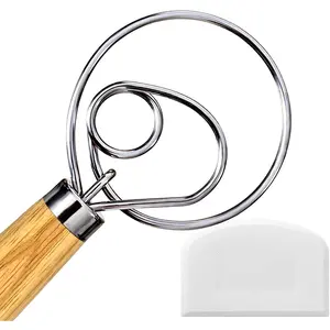 Danish Dough Whisk, Dutch Style Bread Whisk For Sourdough Cooking Kitchen with Stainless Steel Danish Sourdough Whisks Bread Mixer 13" and Dough Scraper