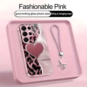 Suitable for [Galaxy S25 Ultra] high-end phone case，a beautiful four-leaf clover lanyard is included,simple leopard print heart pattern,a variety of colors are available for you to choose from YM99