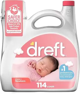 Dreft Stage 1 Newborn Baby Liquid Laundry Detergent, Gentle on Sensitive Skin, HE Compatible, 114 loads