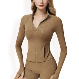 Anna-Kaci Active Women's Full Zip Active Jacket with Seamless Fit and Thumbhole Sleeves for Comfort and Style - Small, Khaki