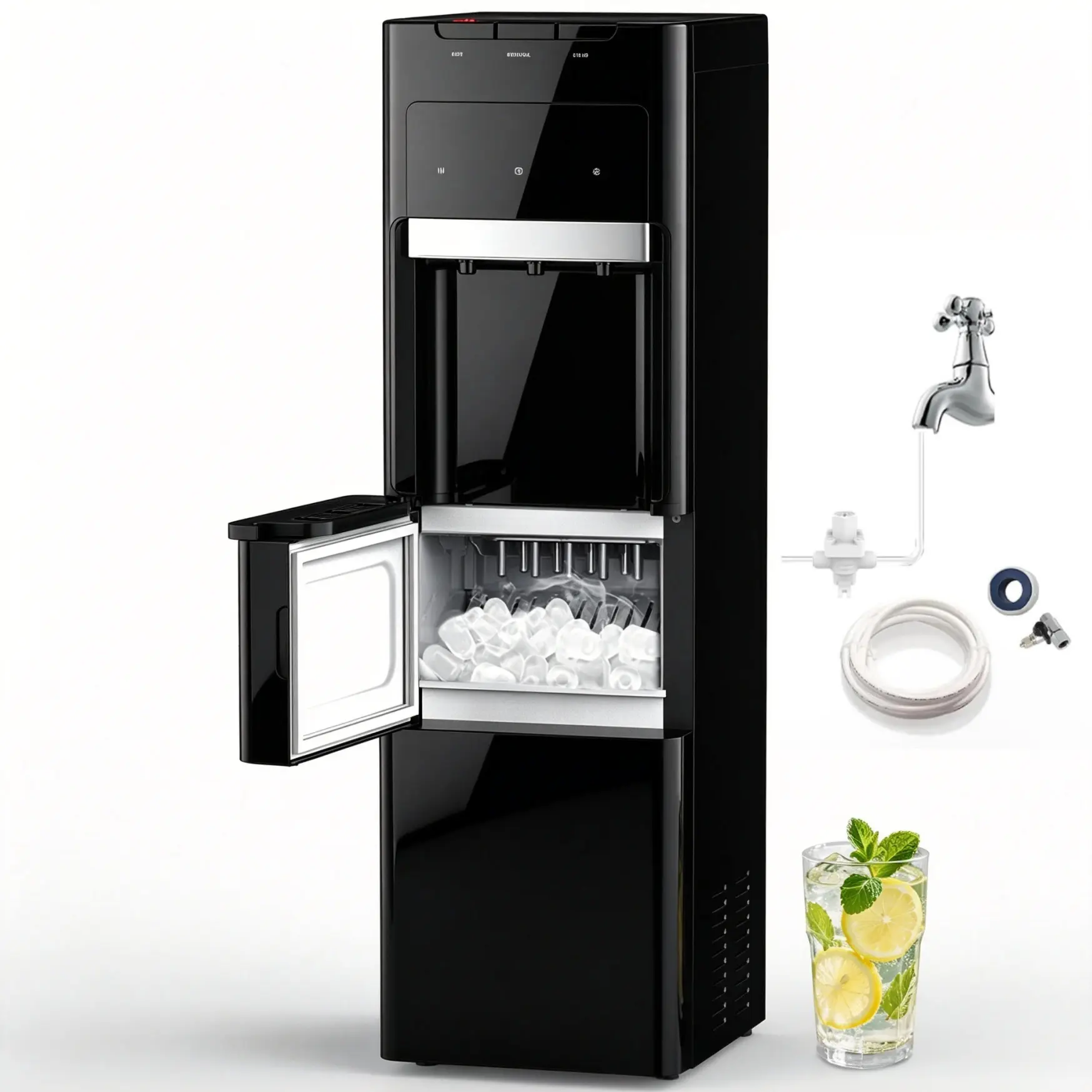IKT Bottleless Water Dispenser with Ice Maker, 27Lbs/24H, 3 Temp, Child Lock, Black, No Filter, for Home & Office