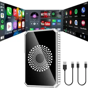 Netflix/YouTube/TikTok/Google Play/Screen mirroring to your car! Box-type in-car screen mirroring and streaming adapter, 3-in-1 wireless adapter, compatible with factory wired CarPlay vehicles, Car Video Players