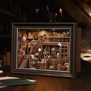 Book Nook Kit Secret Attic DIY 3D Wooden Puzzle, Bookshelf Insert, Dollhouse Model, Bookend, Home Decoration, Photo Frame