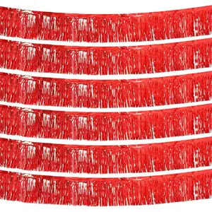Red Foil Fringe Garland 10FT 6packs, Metallic Foil Tinsel Fringe Banners for Parade Float Decorations Wedding, Birthday Party Graduation (six Red)