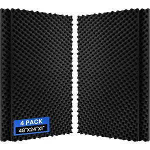 4 Pack Acoustic  Panels, 48''X24''X1'' Egg Crate Sound Proof , High Density Noise Cancelling Soundproofing Wall Panels for Studio Office  Room (Black)