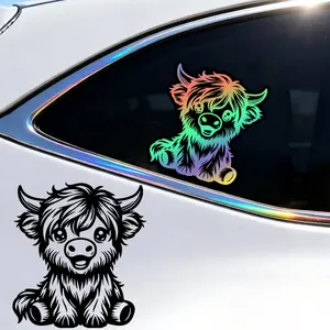 1-piece Funny Scottish Highland Cattle Pattern Car Truck, Farm-themed Decoration, Waterproof Self-adhesive Windshield Stickers Truck Decal Sticker for Cars Suitable for Car Windows, Bumpers, Rear Windscreens and Smooth Surfaces