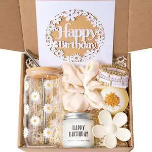 Birthday Gifts for Women, Teen Girl, Her - Gift Baskets with Cute Daisy Aesthetic Glass Cups Gift Set 7Pcs - Perfect for Girl, Sister, Daughter, Friends isolune
