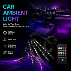 Yobis RGB LED Car Ambient Light Set - APP-Controlled, USB-Powered Interior Lighting Kit with Music Rhythm Color-Changing & Strobing Safety Warning Features, Unisex Auto Accessories