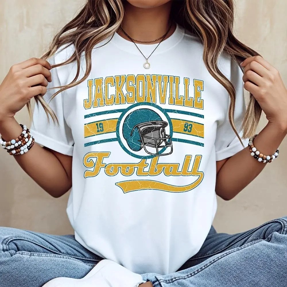 Jacksonville Football 1993 Vintage Helmet Graphic, T-Shirt, Retro Sports Team Spirit Design, Casual Daily Wear Game Day Outfit