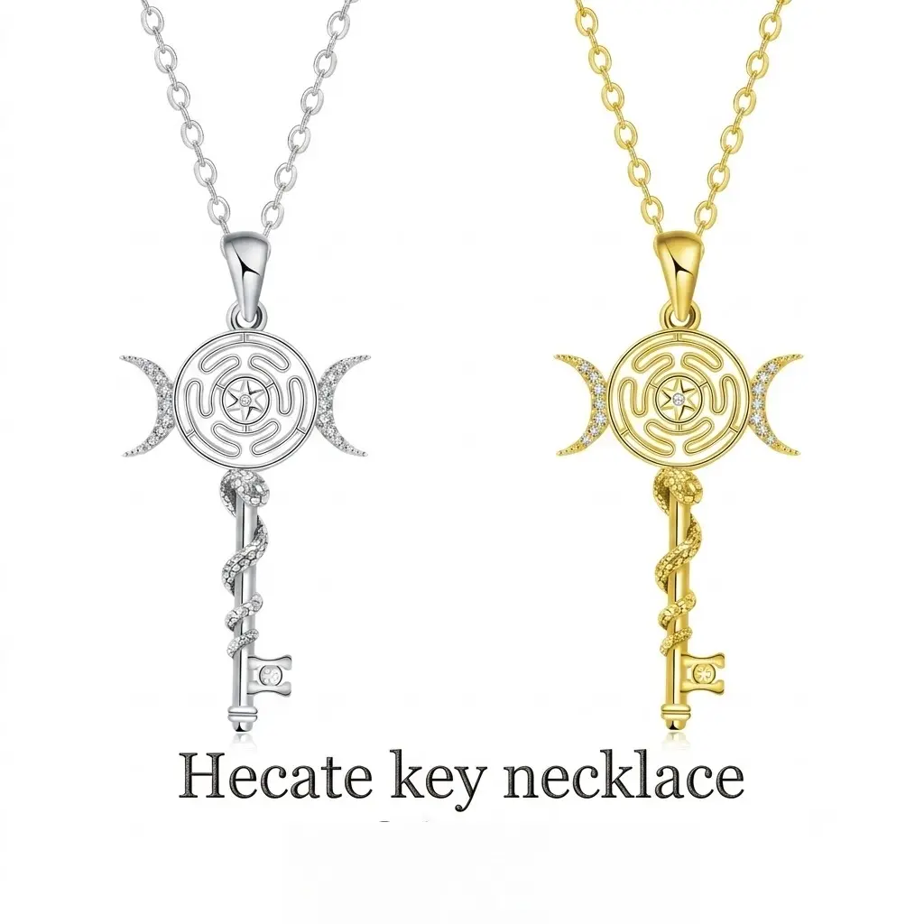 Hecate's Key  Necklace - Witchtok Collection, Hekate Triple Moon Goddess Pagan Wiccan Protection Amulet, Plated & Classic Silver Necklaces & Pendants, 1x 20″+2″ Adjustable Box Chain,, Gift for Mothers