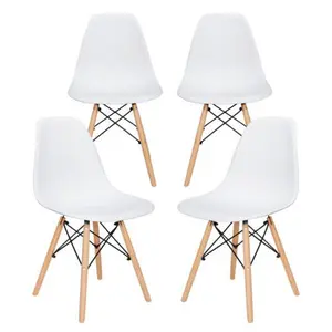 ZENSTYLE Modern Curved DSW Shell Dining Room Chairs, Set of 4 Plastic Lounge Chairs with Curved Seat and Solid Wood Legs, Easy-Install Indoor Furniture, Set Of Four