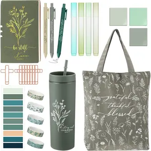 29 count  Study Supplies Journaling Kit with Christian Cup Tote Bag for Women Gifts Set Employee Coworker Friend Sister Appreciation Gifts(Green)