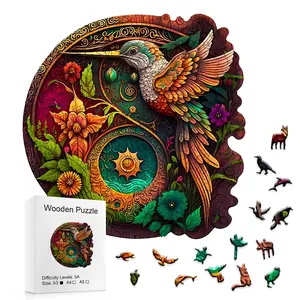 Charming Hummingbird & Nature Totem Wooden Jigsaw, Unique Shaped Pieces Art Puzzle, Ideal for Spiritual & Nature Lovers, Creative Puzzle
