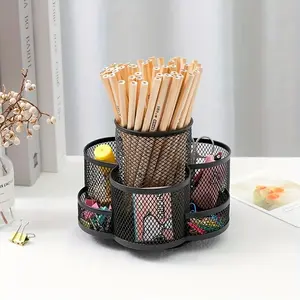 Office Desk Organizer Box Pen Holder, 360 Degree Rotating Pencil Case, Large Capacity 7 Grid Storage Container for School Home Office