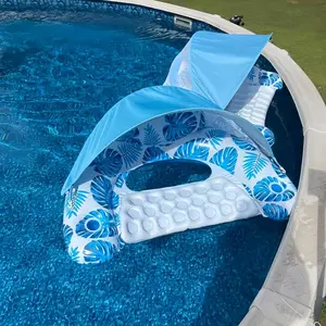 Inflatable Pool Float with Canopy, Inflatable Pool Chair Lounge Float with Adjustable Sun Shade Cover, Drink Holder, Ergonomic Headrest, Swimming Accessories, Inflatable Pool Floaters