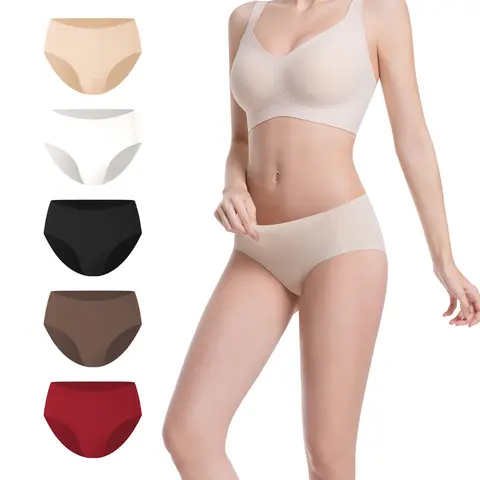 Women’s Seamless Full Coverage Underwear – Breathable No Show Silky Stretch Brief Panties, 5-Pack for Everyday Comfort