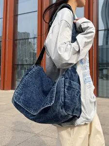 Niche design simple and fashionable shoulder crossbody bag, retro and old lazy style fashionable denim shoulder bag, trendy casual and versatile shoulder underarm bag, suitable for daily commuting, shopping, etc., Denim Crossbody Bags