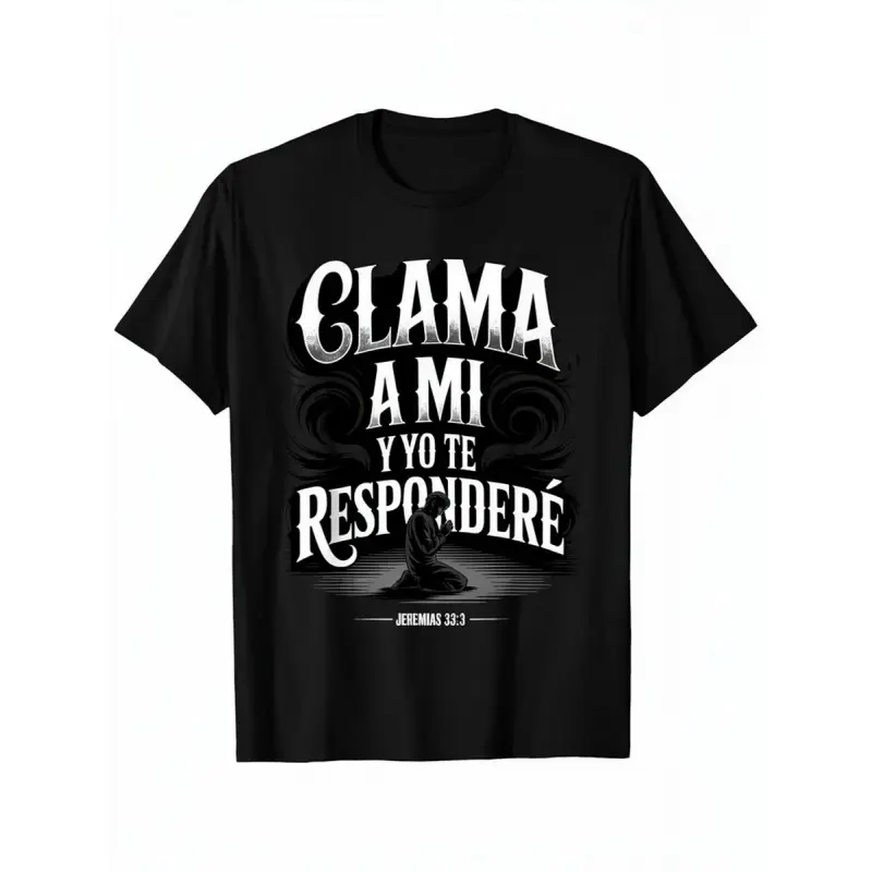 Christian Spanish Bible Scripture T-shirt Jeremiah Book 333-Call to My Father Prayer Design, with letters, light short-sleeved crew neck leisure and fitness wear, comfortable for a, breathable comfort, Black Friday, classic fit