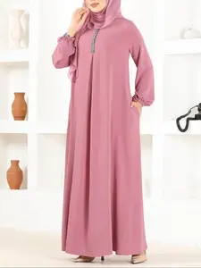 Women's Plain Round Neck Long Sleeve Dress, Casual Solid Color Crew Neck Long Dress for Daily Wear, Ladies Clothes for All Seasons