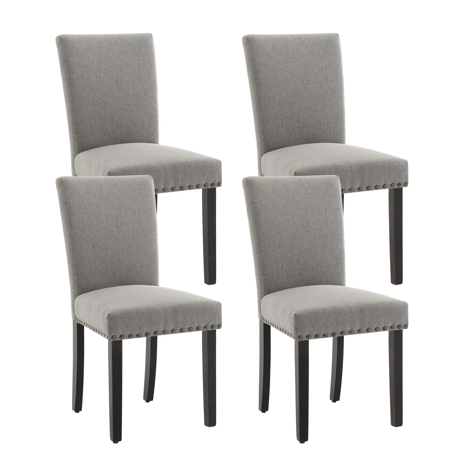 Light Grey Upholstered Dining Chairs Set of 4, Fabric Parsons Dining Room Chair with Nailhead Trim and Sturdy Wood Legs, Modern Fabric Accent Chair Kitchen Chairs for Dining Room/Kitchen/Restaurant,dorm essentials,home decor