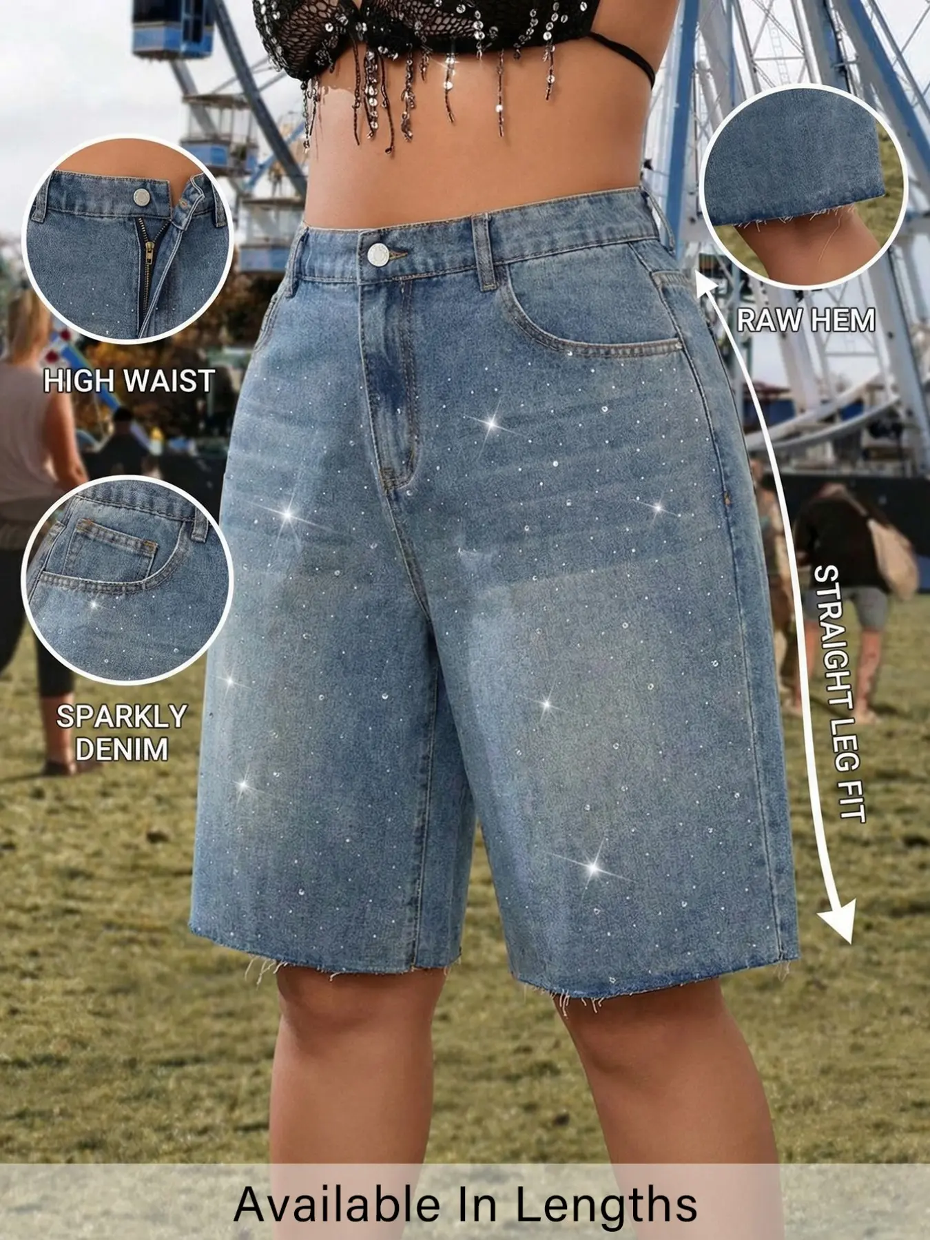 Women's Plus Size Summer Fashion Lightweight Breathable Casual Plain Denim Jeans Fit, Rhinestone Craft Elegant Casual Daily Wear Mid-Calf Pants Womenswear Bottom